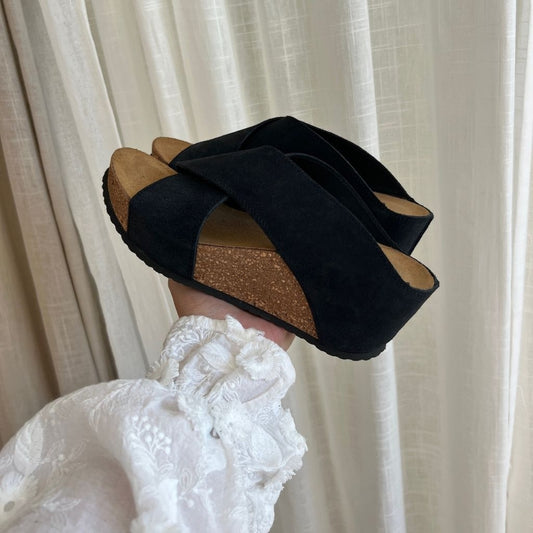 COPENHAGEN SHOES FRANCES 23 Suede Sandalen met sleehak 0001 BLACK