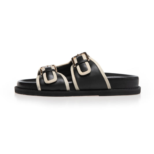 COPENHAGEN SHOES THE FEELING LEATHER Slippers 0010 BLACK/BEIGE