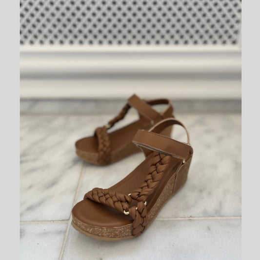 COPENHAGEN SHOES WOVEN LADY Sandalen met sleehak 0241 COGNAC