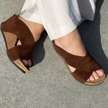 COPENHAGEN SHOES FRANCES 23 Suede Sandalen met sleehak 00066 DARK BROWN (MARRONE 417)