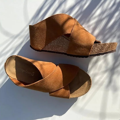 COPENHAGEN SHOES FRANCES 23 Suede Sandalen met sleehak 00067 COGNAC (MARRONE 394)