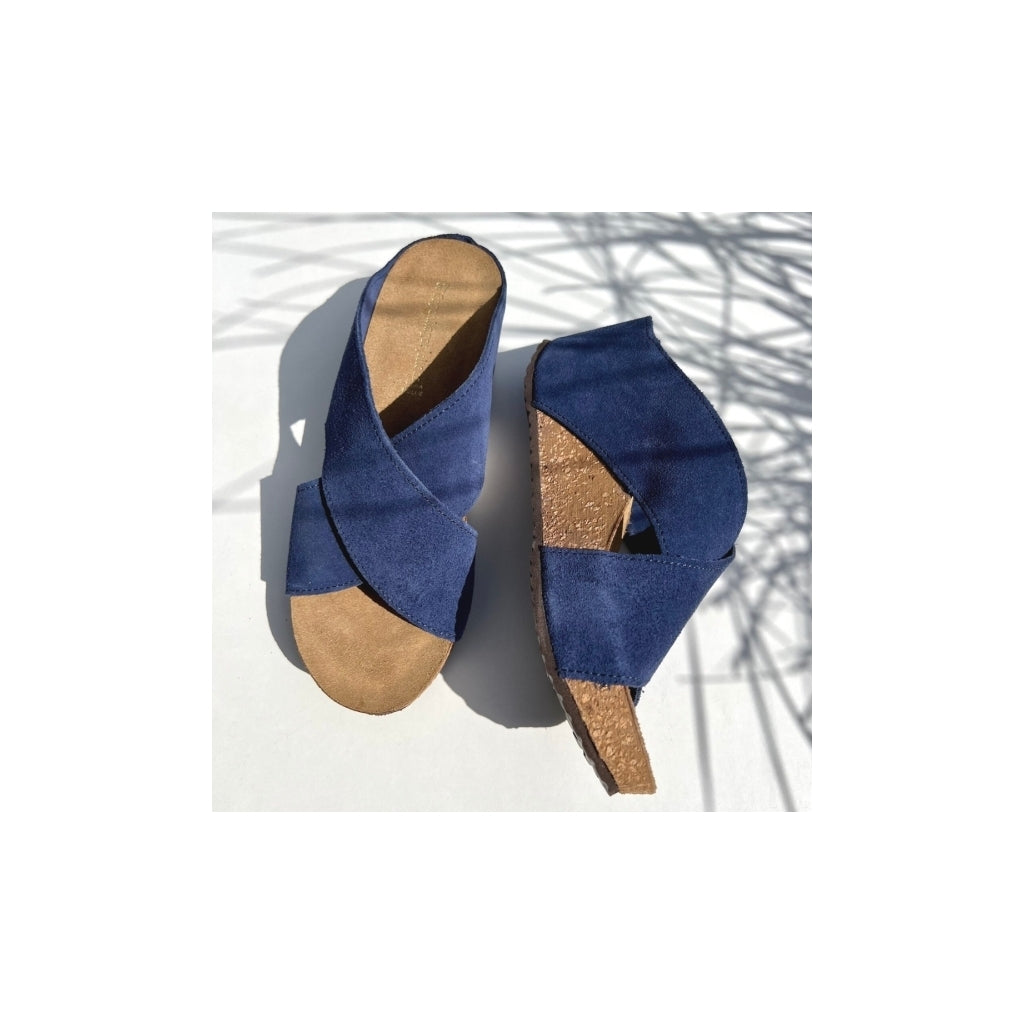 COPENHAGEN SHOES FRANCES 23 Suede Sandalen met sleehak 00078 NAVY (OLTREMARE 278)