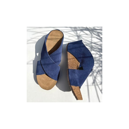 COPENHAGEN SHOES FRANCES 23 Suede Sandalen met sleehak 00078 NAVY (OLTREMARE 278)